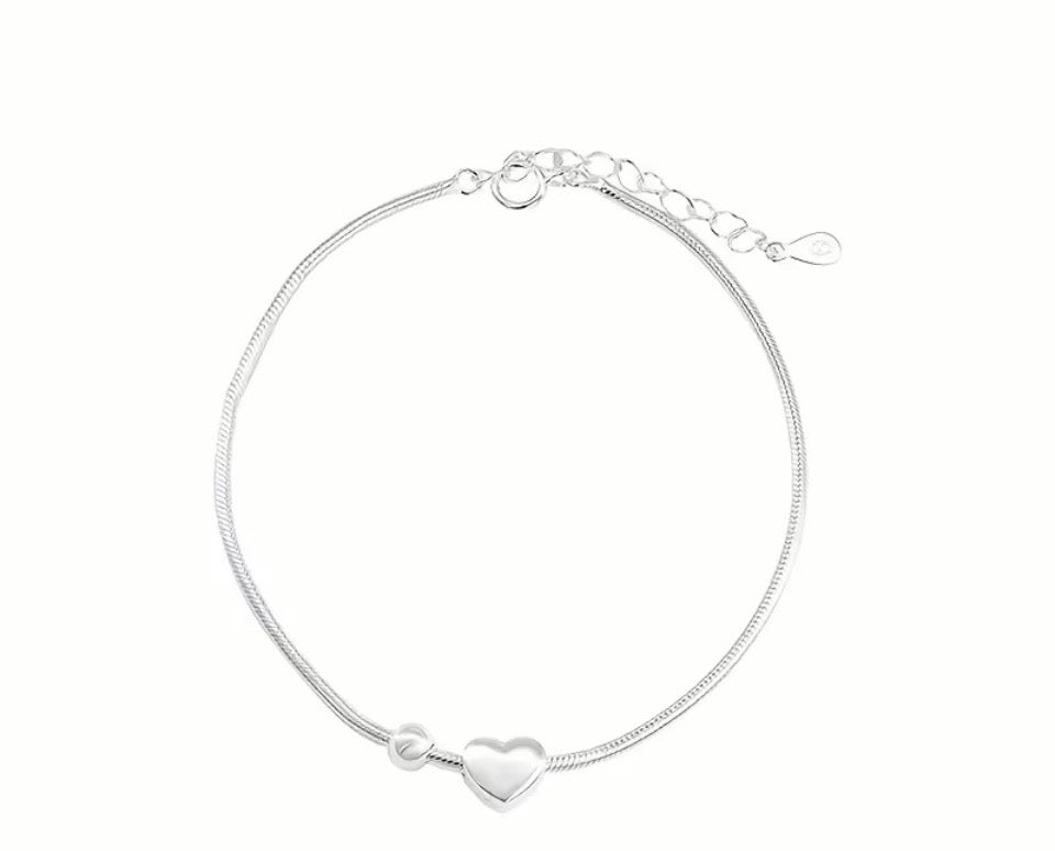 Minimalist Stainless Steel Heart & Ball Bracelet / Anklet | Silver Snake Chain