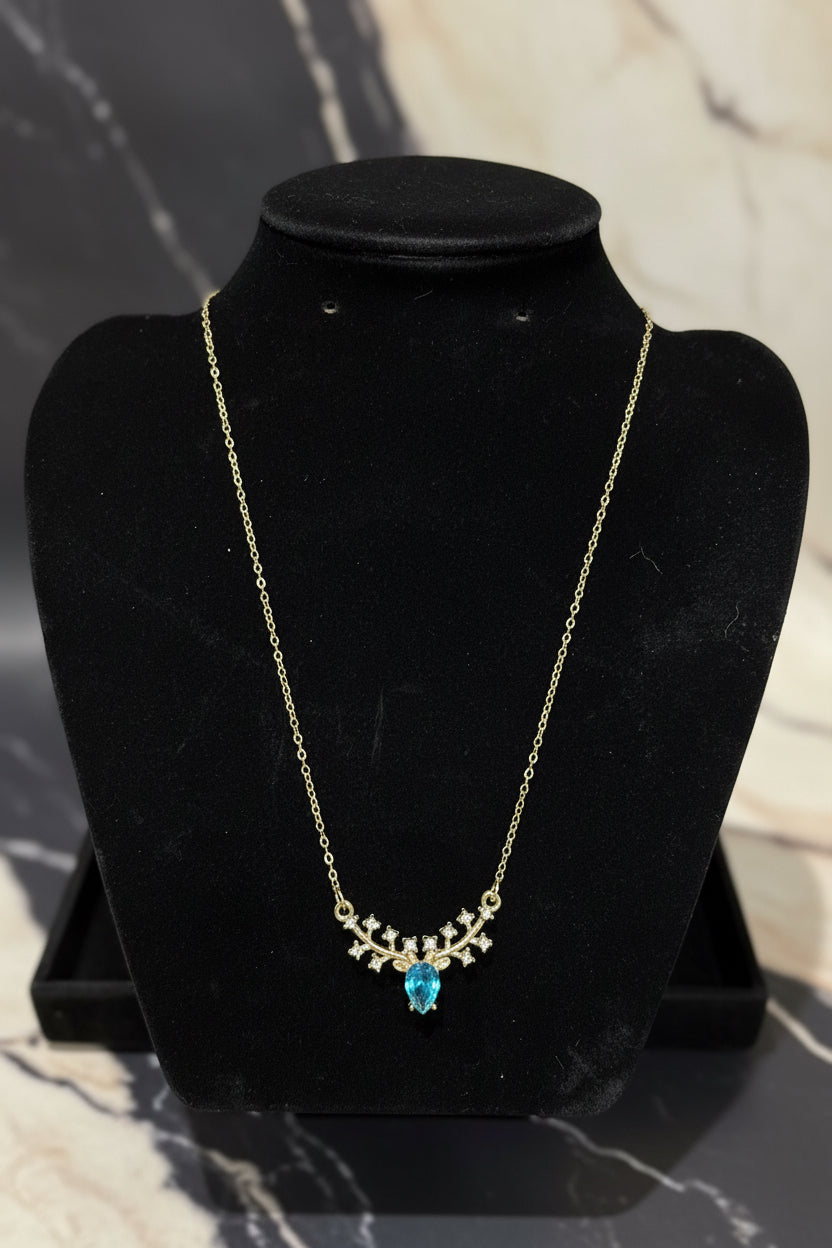 Gold Plated Deer Antler Necklace | Gemstone Face Pendant | Statement Necklace