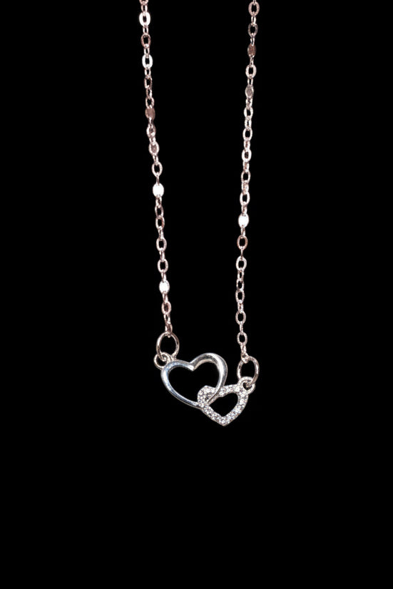 Double Heart Crystal Necklace | Vintage Romance | Sterling Silver-Tone Stainless Steel