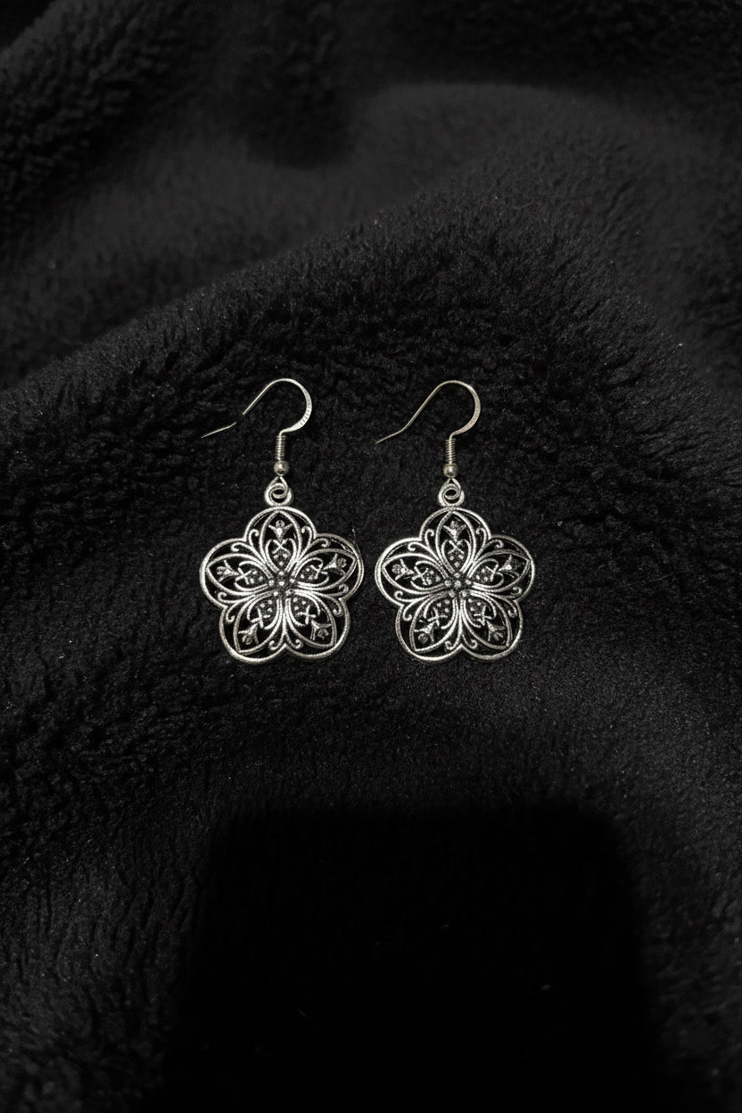 Vintage Filigree Flower Drop Earrings | Stainless Steel Boho Dangle Earrings