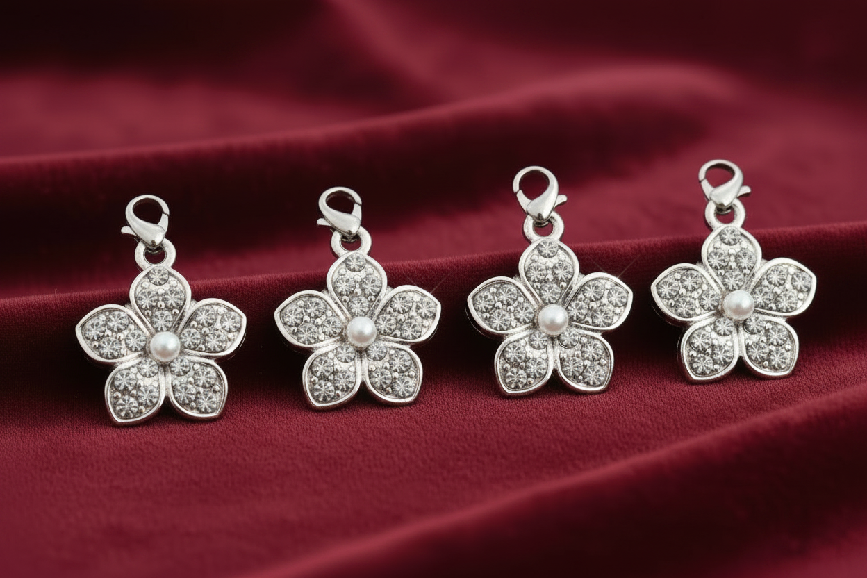 Cherry Blossom Pearl & Rhinestone Pendant — Stainless Steel Charm for Necklaces, Bracelets, Earrings & Dust Plugs | Vintage Romantic Style