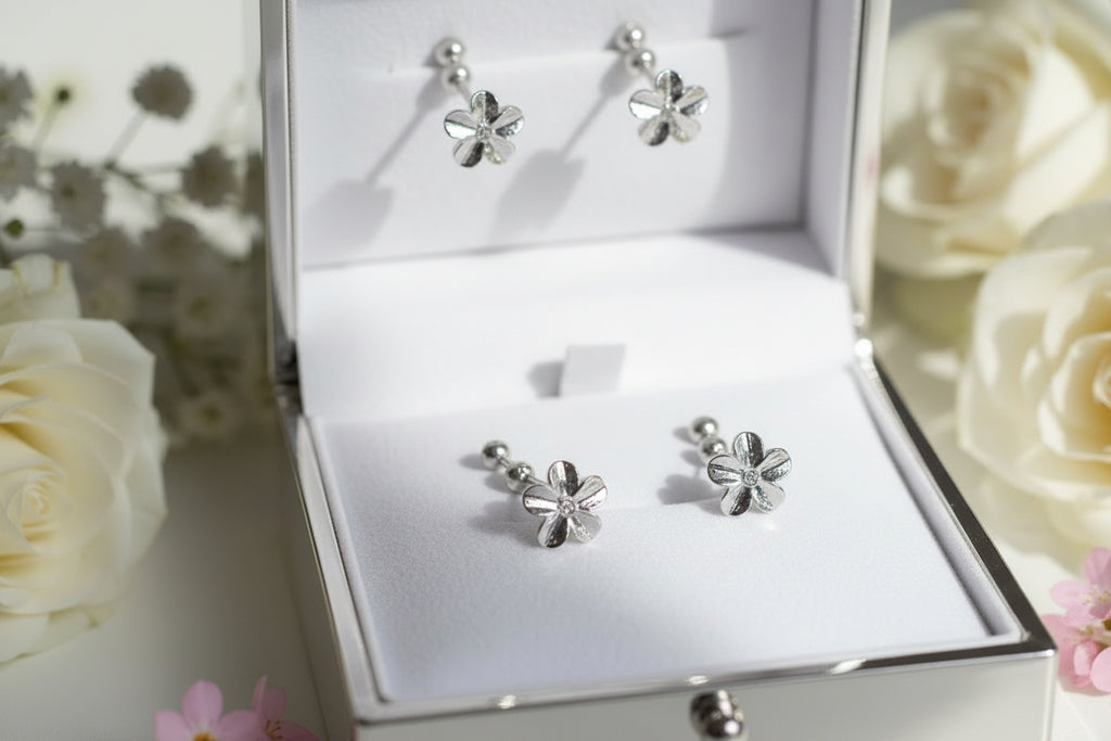 Gardenia Flower Screwback Stud Earrings | Stainless Steel Floral Studs