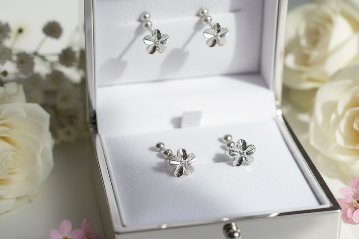 Gardenia Flower Screwback Stud Earrings | Stainless Steel Floral Studs