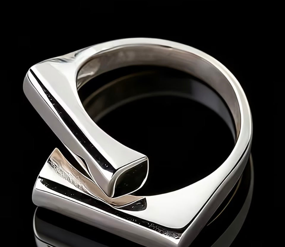 Art Deco Inspired Stainless Steel Adjustable Silver Ring