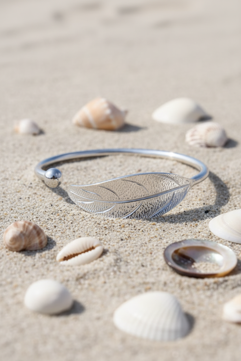Leaf Motif Bangle Bracelet | Stainless Steel Botanical Cuff