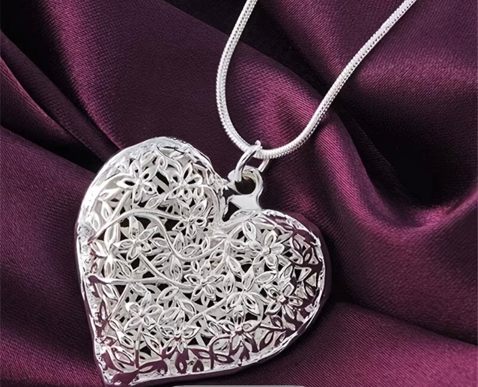 Vintage Inspired Sterling Silver .925 Filigree Heart Pendant Necklace | Custom Chain & Length