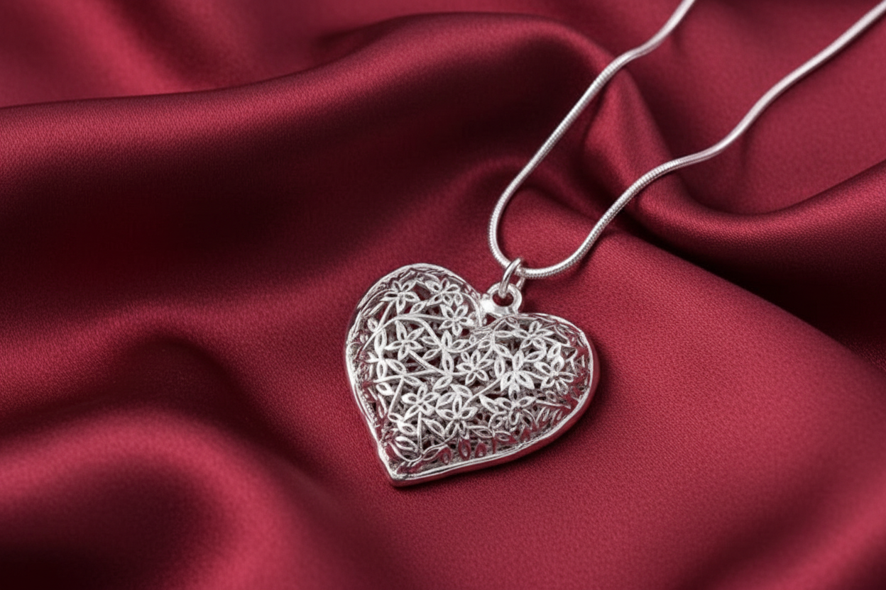 Vintage/Romantic Inspired Sterling Silver .925 Filigree Heart Pendant Necklace | Custom Chain & Length