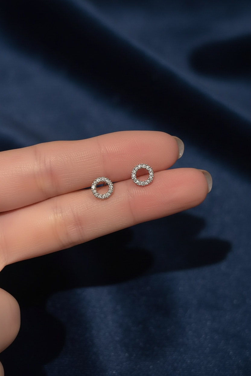 Round Rhinestone Stainless Steel Stud Earrings – Minimalist Everyday Jewelry