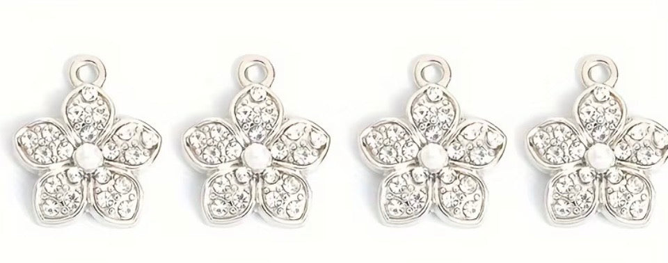 Cherry Blossom Pearl & Rhinestone Pendant — Stainless Steel Charm for Necklaces, Bracelets, Earrings & Dust Plugs | Vintage Romantic Style