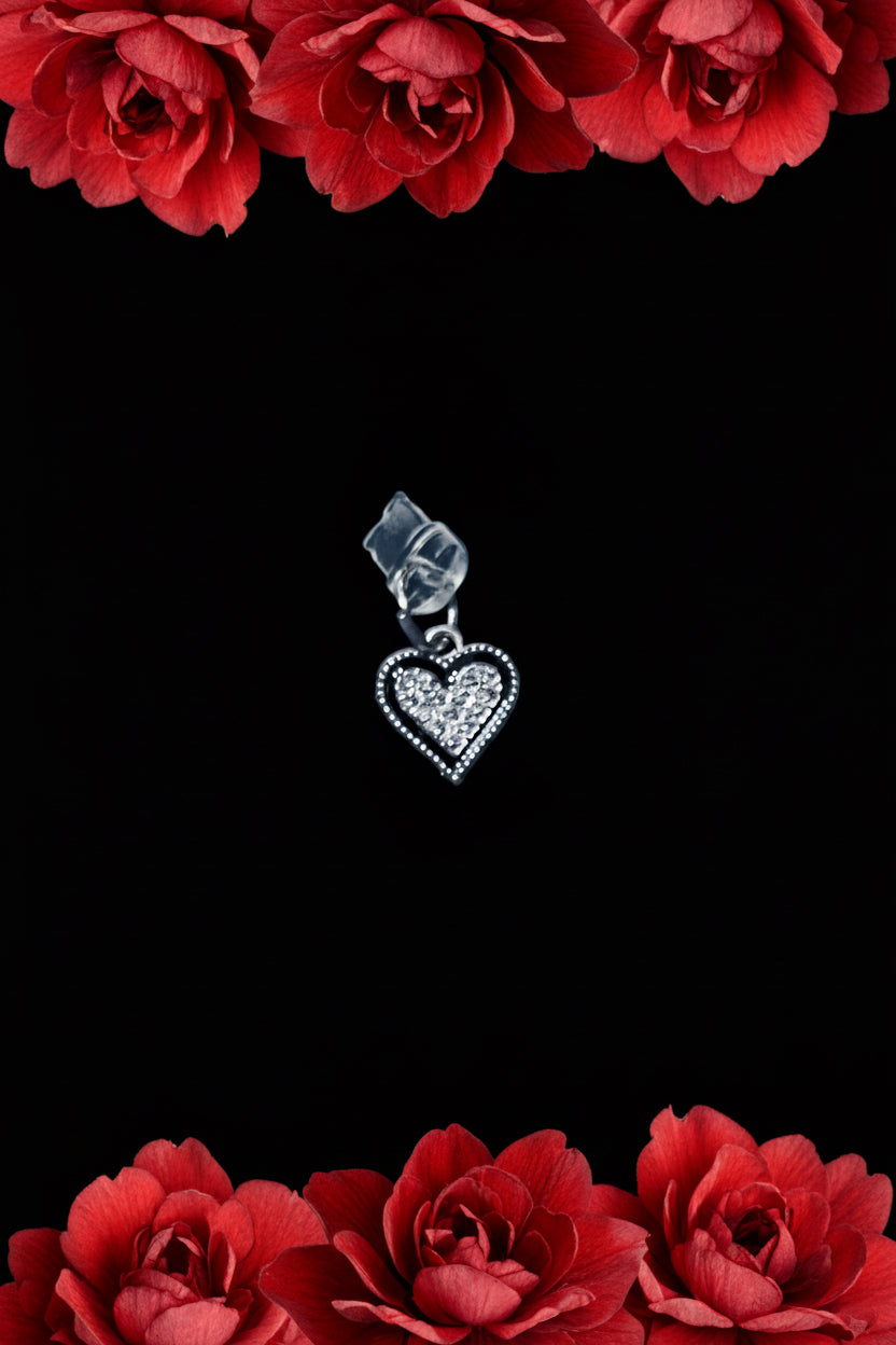 Modern Luxe Silver Heart Charm with Black Outline on Stainless Steel — Perfect for Charm Bars & DIY Jewelry