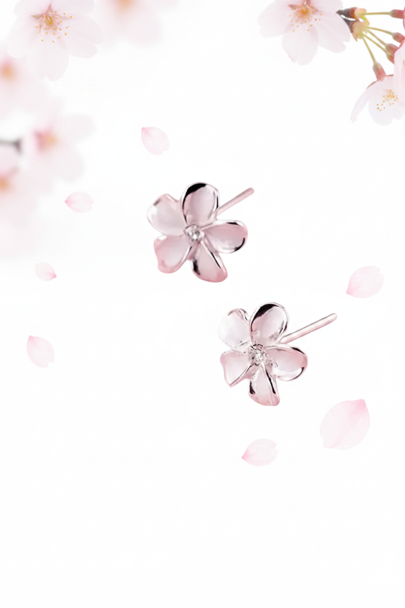 Sterling Silver .925 Flower Earrings with Crystal Center