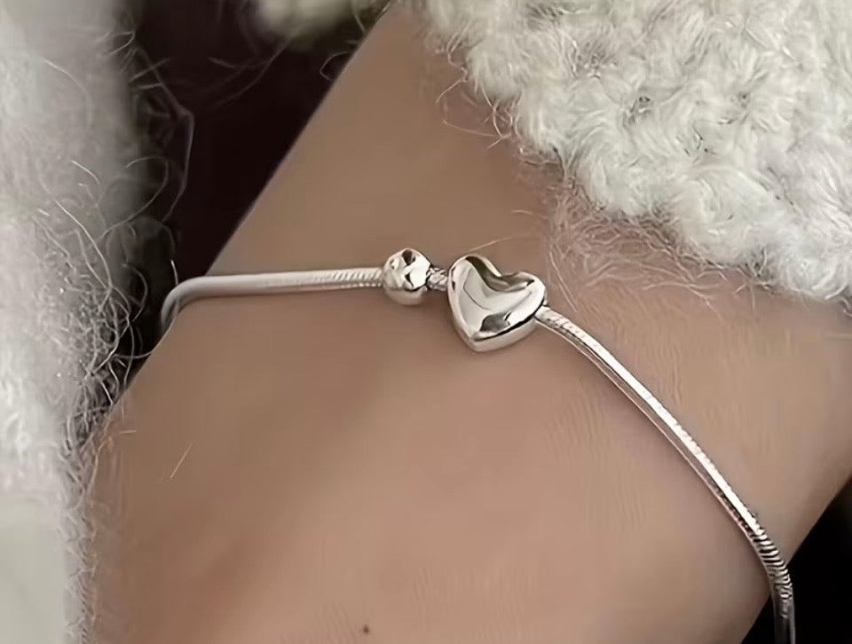 Minimalist Stainless Steel Heart & Ball Bracelet / Anklet | Silver Snake Chain
