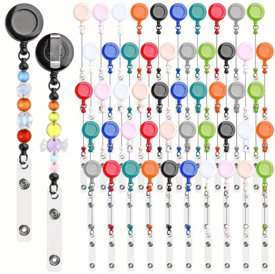 Beadable Badge & ID Holder Blanks | Retractable | Charm Hole | Multicolor | DIY Craft Supplies
