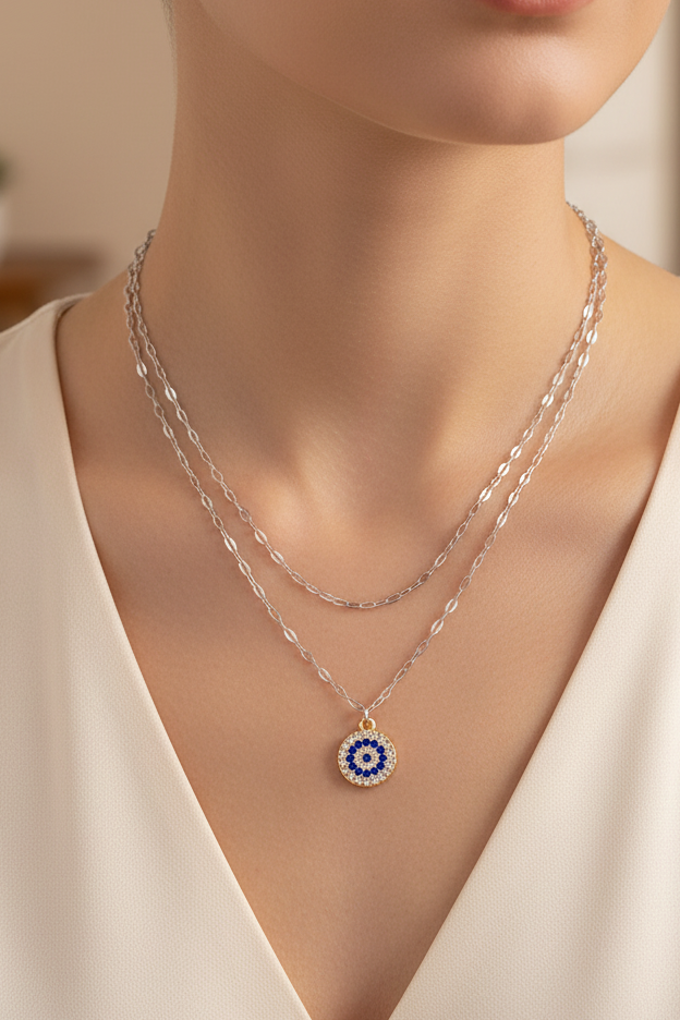 Modern Luxe Evil Eye Multi-Layer Stainless Steel Charm & Jewelry | Silver & Blue