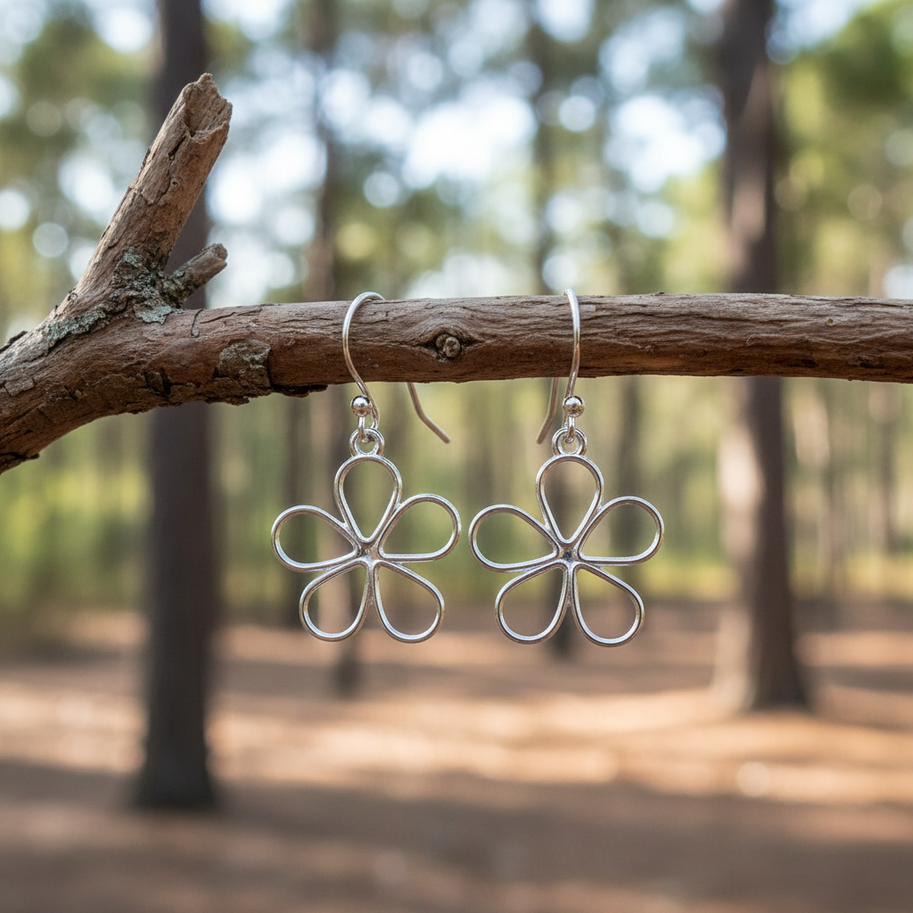 Open Flower Drop Earrings | Stainless Steel Boho Dangle Earrings