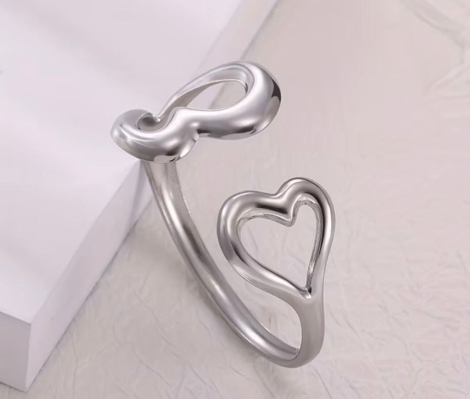 Statement Stainless Steel Double Heart Adjustable Cuff Bracelet | Silver