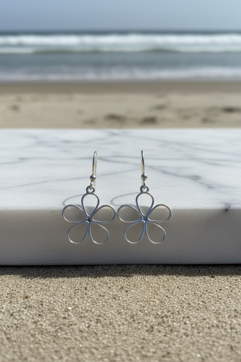 Open Flower Drop Earrings | Stainless Steel Boho Dangle Earrings