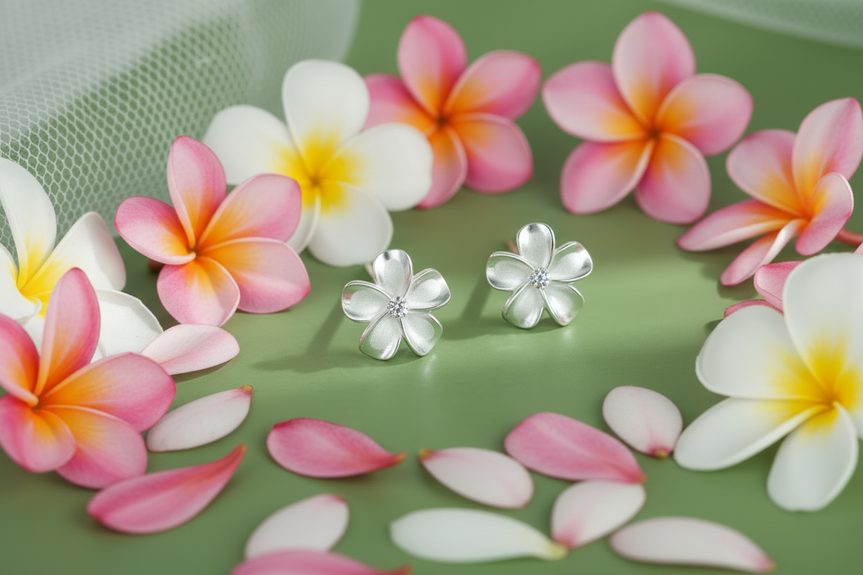 Gardenia Flower Screwback Stud Earrings | Stainless Steel Floral Studs
