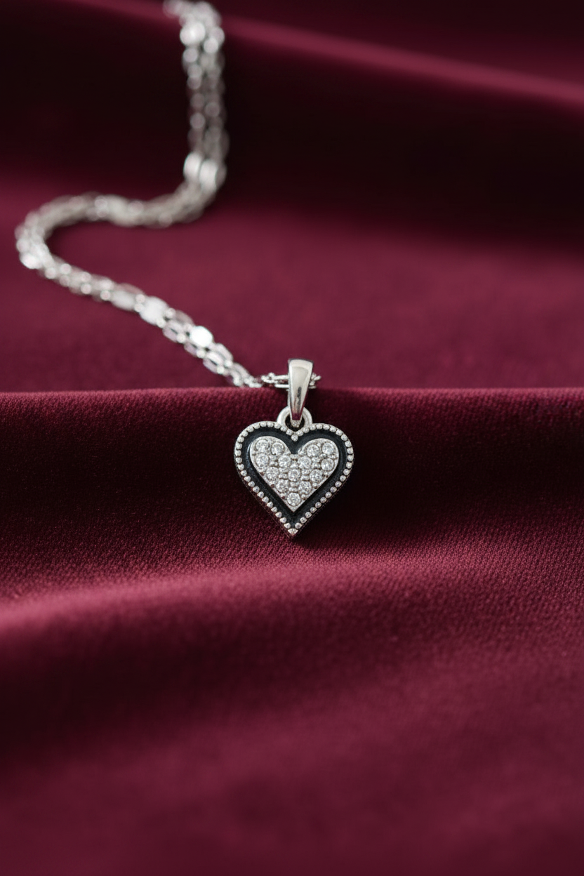 Modern Luxe Silver Heart Charm with Black Outline on Stainless Steel — Perfect for Charm Bars & DIY Jewelry