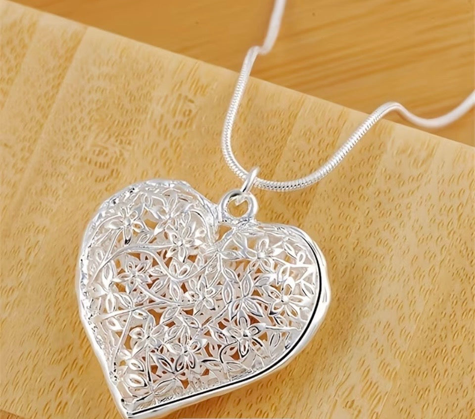 Vintage Inspired Sterling Silver .925 Filigree Heart Pendant Necklace | Custom Chain & Length