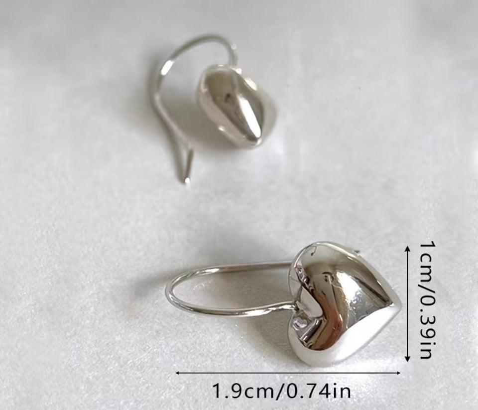 Classic Sterling Silver .925 3D Heart Dangle Earrings