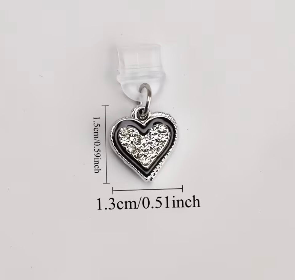 Modern Luxe Silver Heart Charm with Black Outline on Stainless Steel — Perfect for Charm Bars & DIY Jewelry