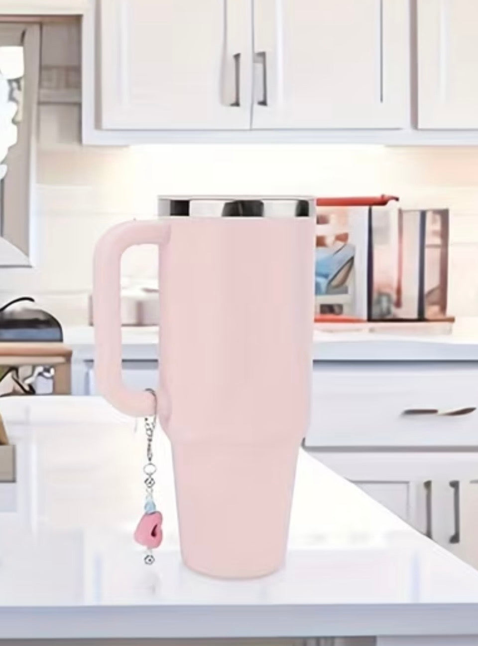 Beadable Tumbler Cup Charm Holder | Metal | Silver | Bead Rod & Chain Included | DIY Craft Accessory