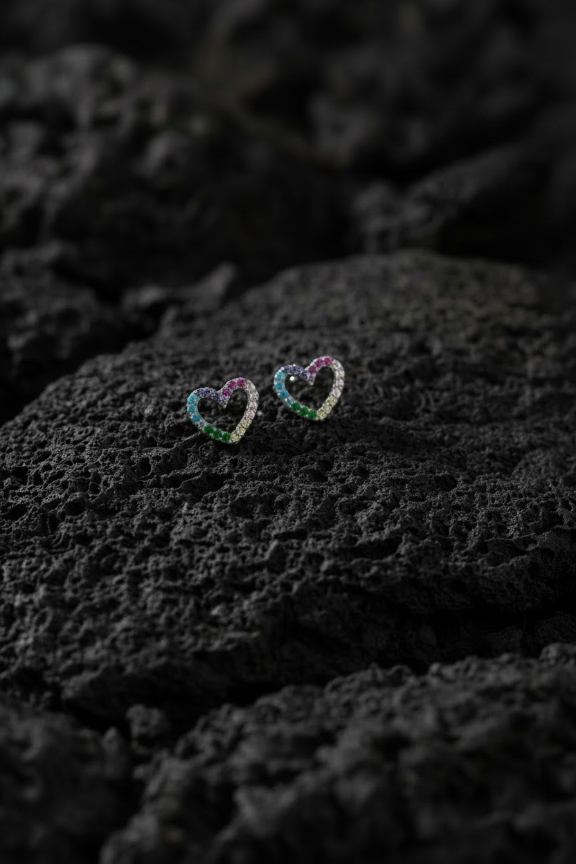 Rainbow Heart Crystal Stud Earrings | Colorful Statement Studs
