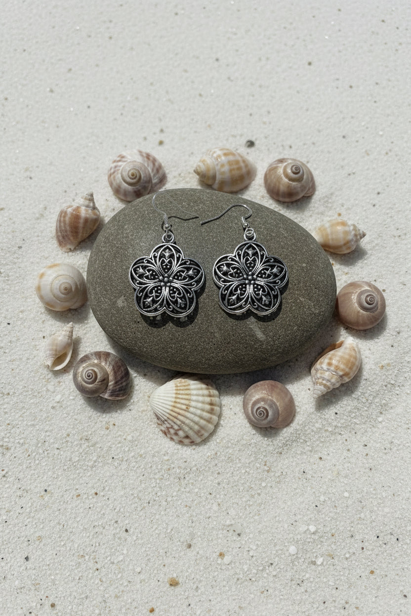 Vintage Filigree Flower Drop Earrings | Stainless Steel Boho Dangle Earrings