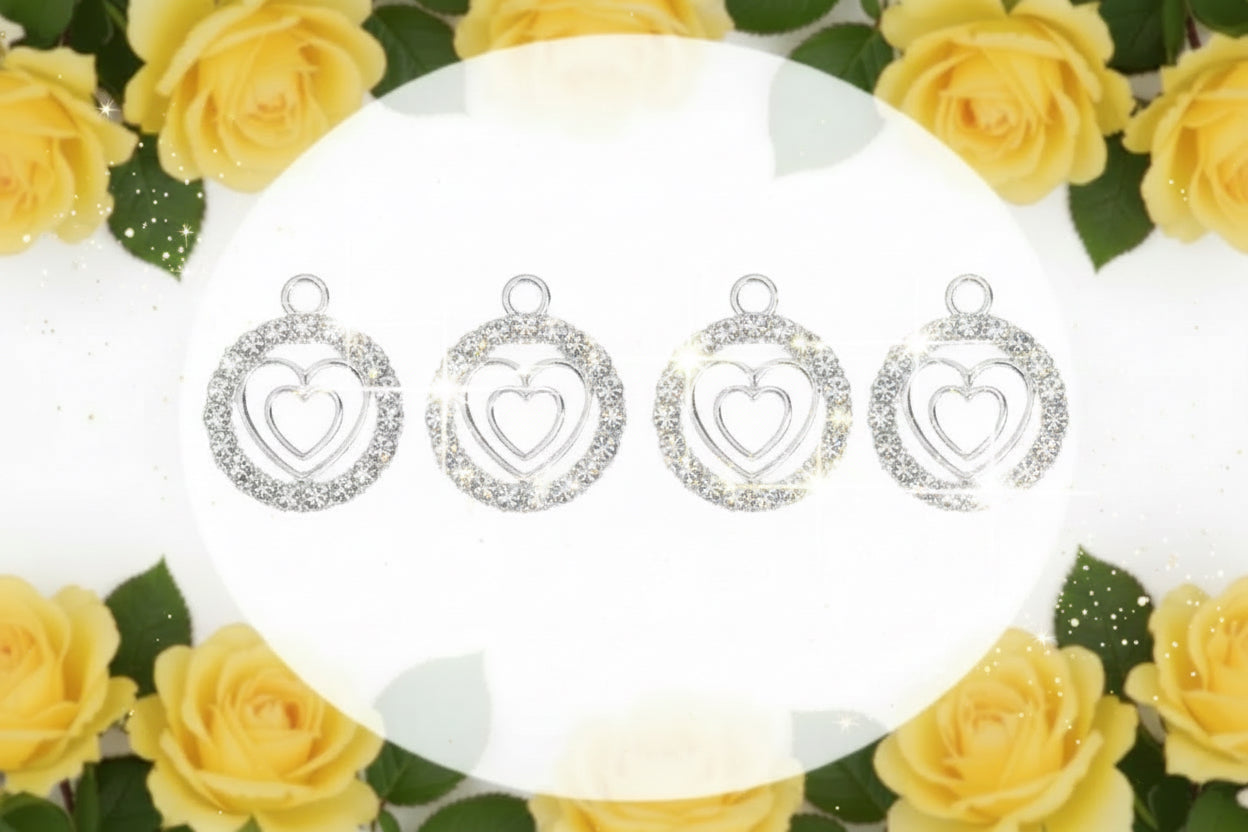 Double Heart Pendant & Charm — Vintage Romantic Style | Round Rhinestone Stainless Steel Piece