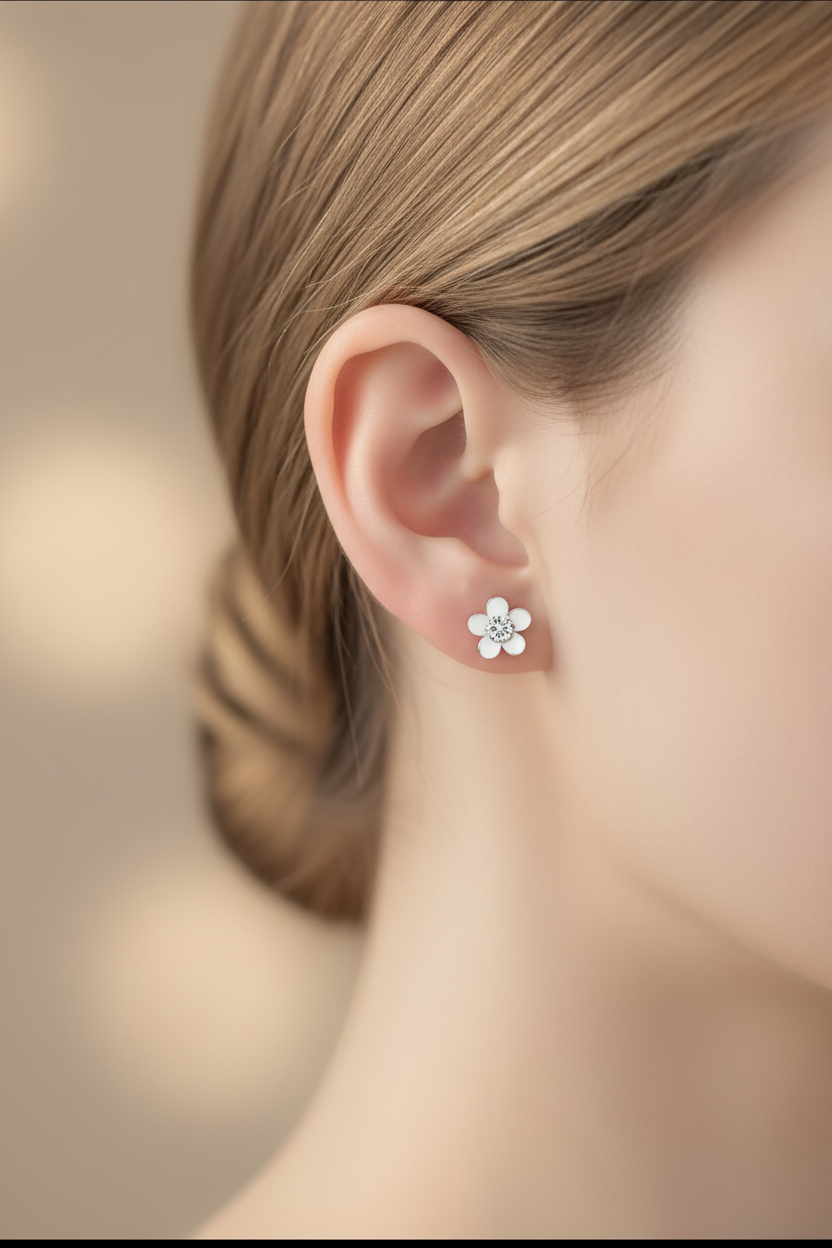 Gardenia Flower Screwback Stud Earrings | Stainless Steel Floral Studs