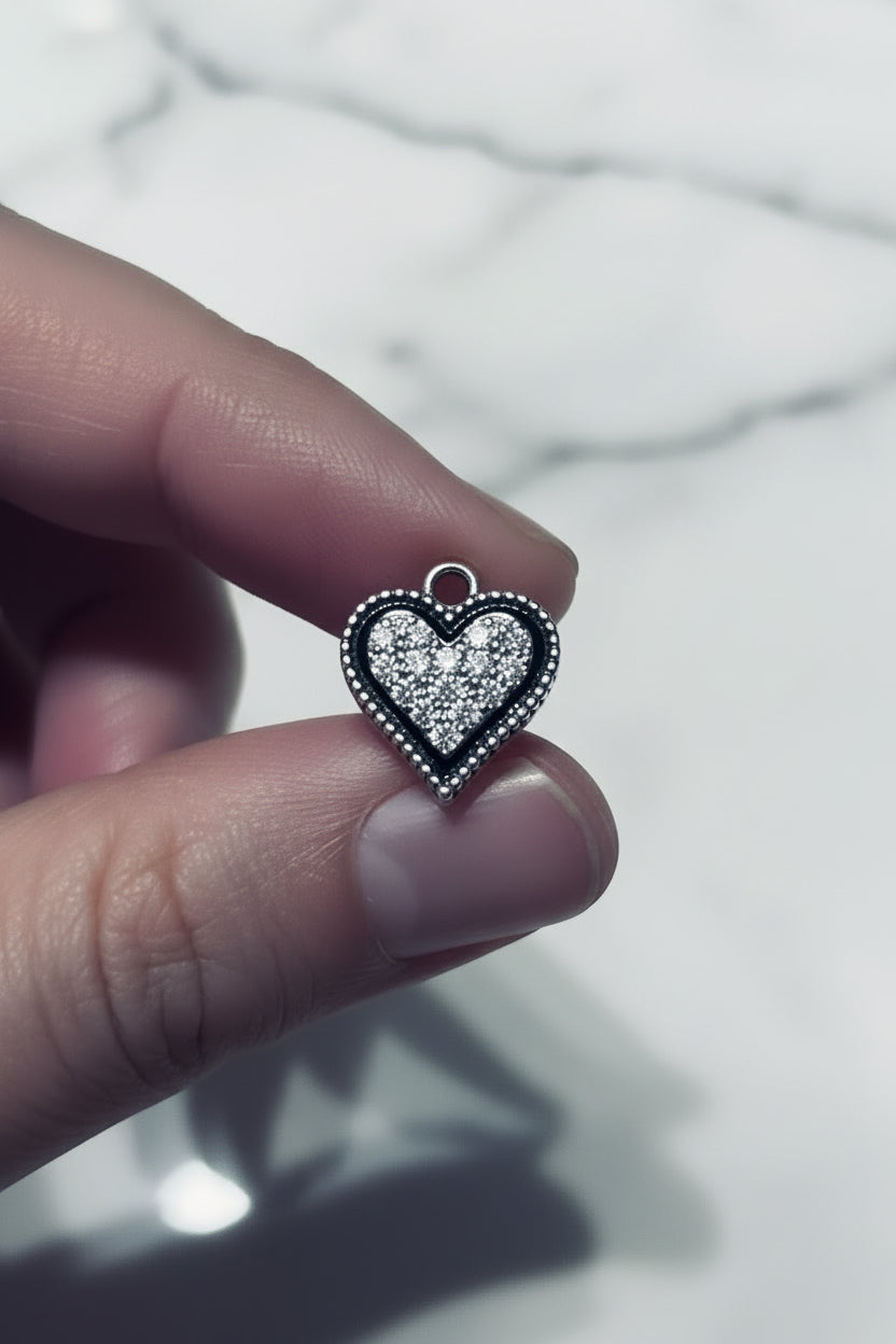 Modern Luxe Silver Heart Charm with Black Outline on Stainless Steel — Perfect for Charm Bars & DIY Jewelry