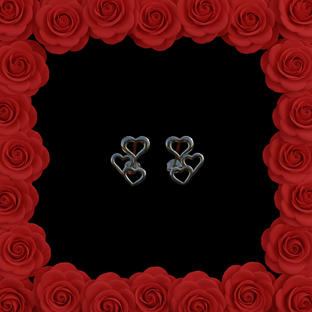 Triple Heart Cascade Earrings | Tarnish-Resistant Silveriik