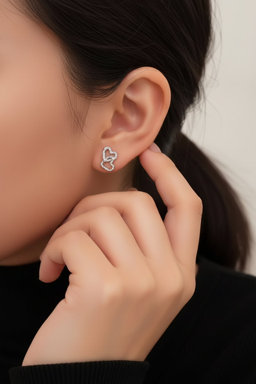 Double Heart Dangle Earrings | Stainless Steel