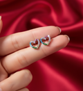 Rainbow Heart Crystal Stud Earrings | Colorful Statement Studs