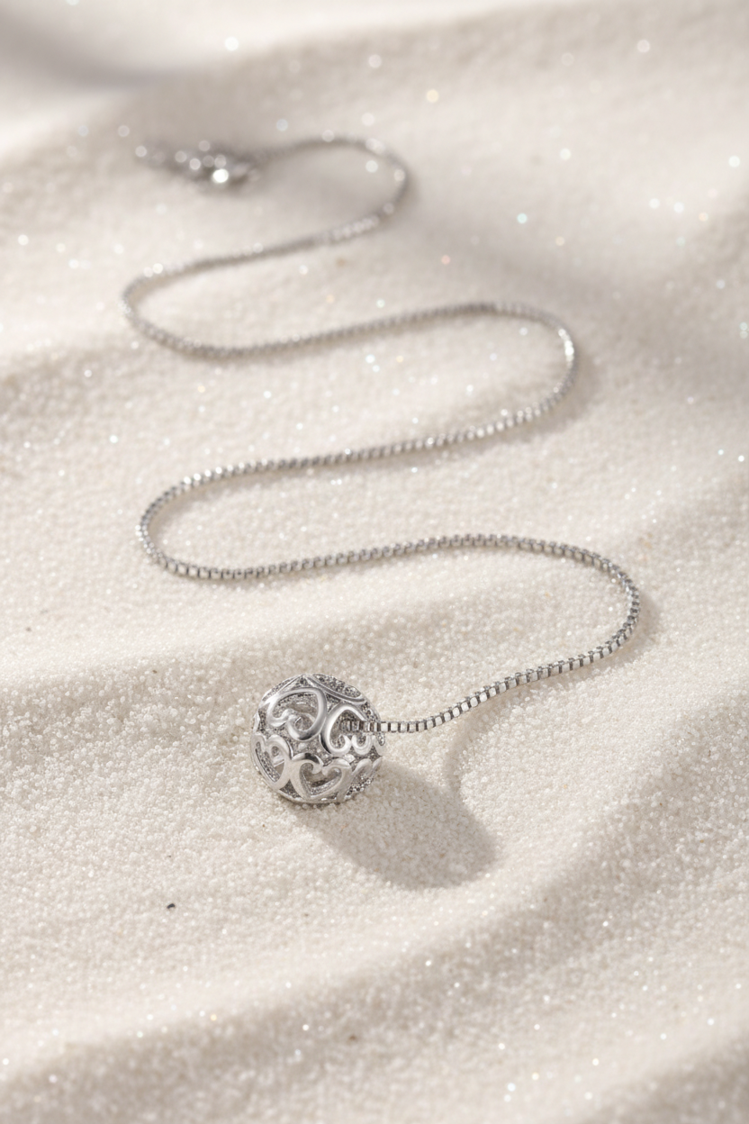 Love Heart Sphere Pendant Necklace | Stainless Steel Ball & Heart Necklace