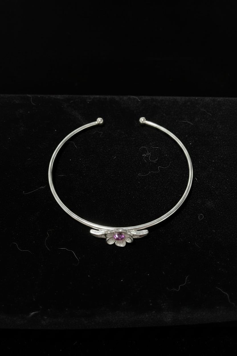 Bohemian Stainless Steel Adjustable my Flower Cuff Bangle Bracelet | Silver