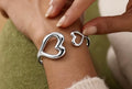 Statement Double Heart Open Cuff Bracelet | Silver Stainless Steel | Tarnish-Free