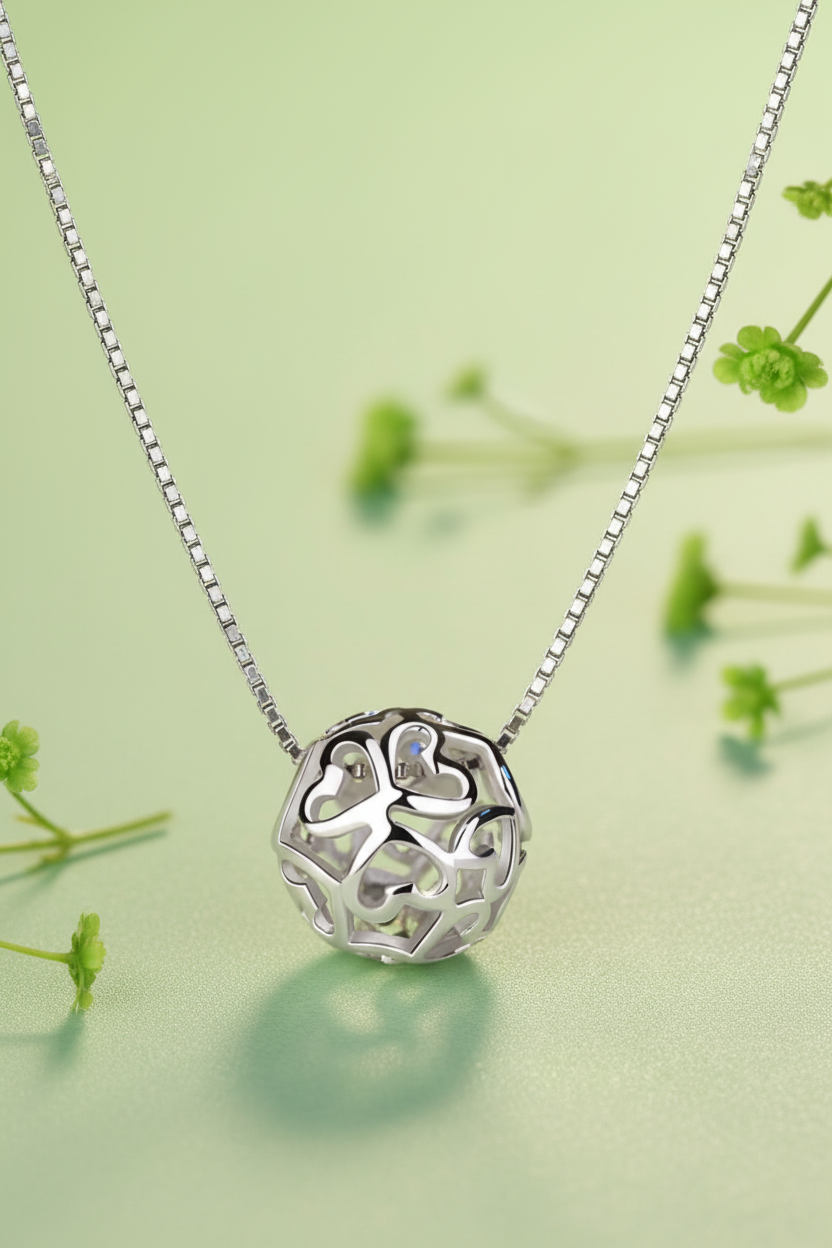 Love Heart Sphere Pendant Necklace | Stainless Steel Ball & Heart Necklace