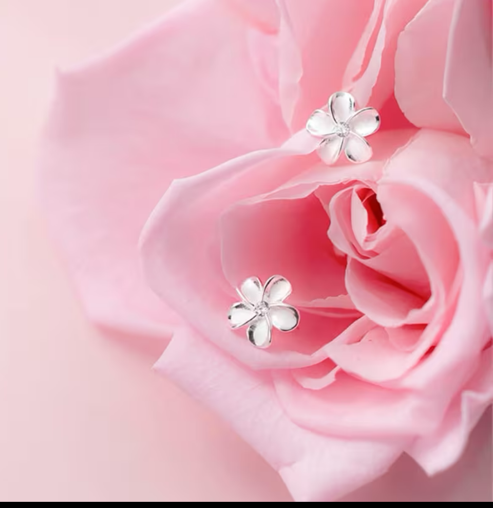 Sterling Silver .925 Flower Earrings with Crystal Center