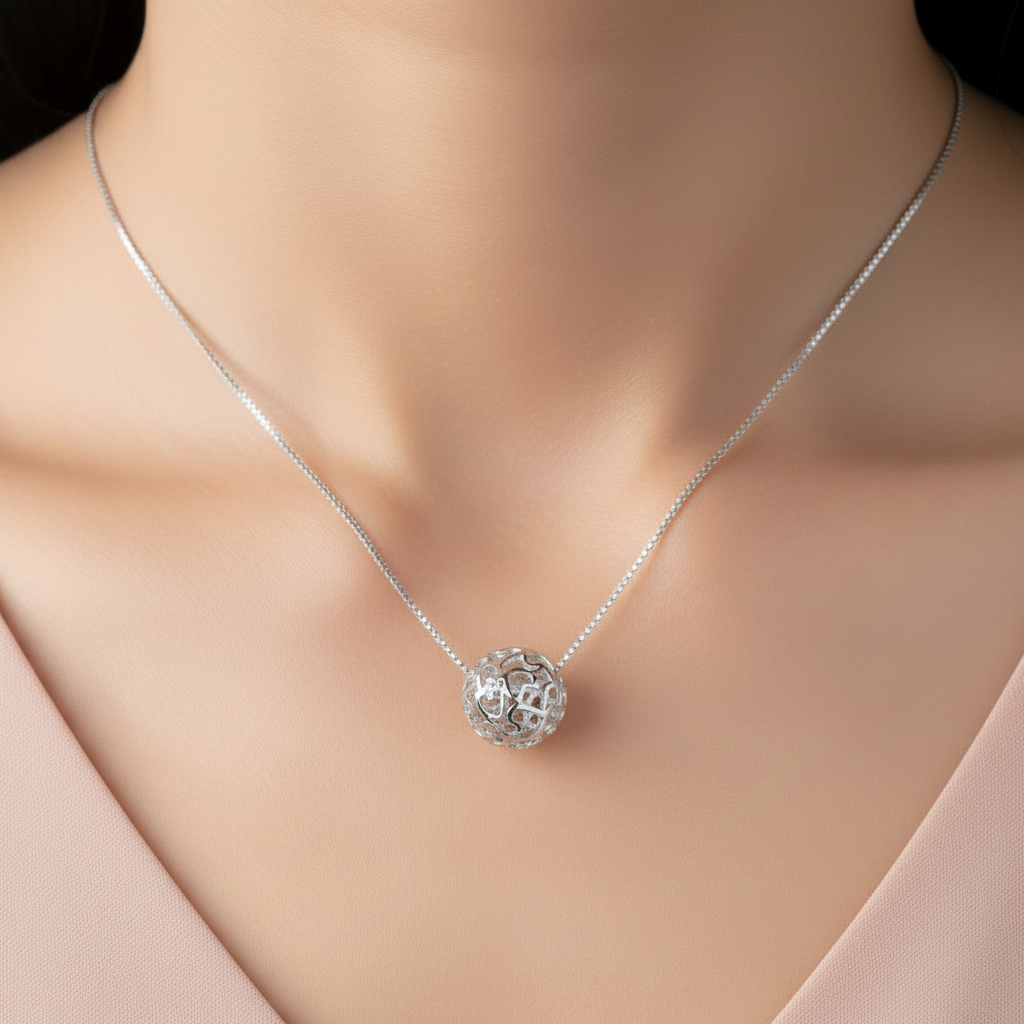 Love Heart Sphere Pendant Necklace | Stainless Steel Ball & Heart Necklace