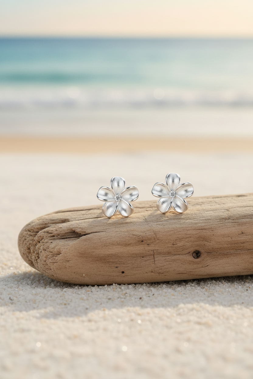 Gardenia Flower Screwback Stud Earrings | Stainless Steel Floral Studs