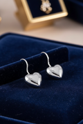 Sterling Silver .925 3D Heart Dangle Earrings | Vintage/Romantic| Includes Polishing Cloth