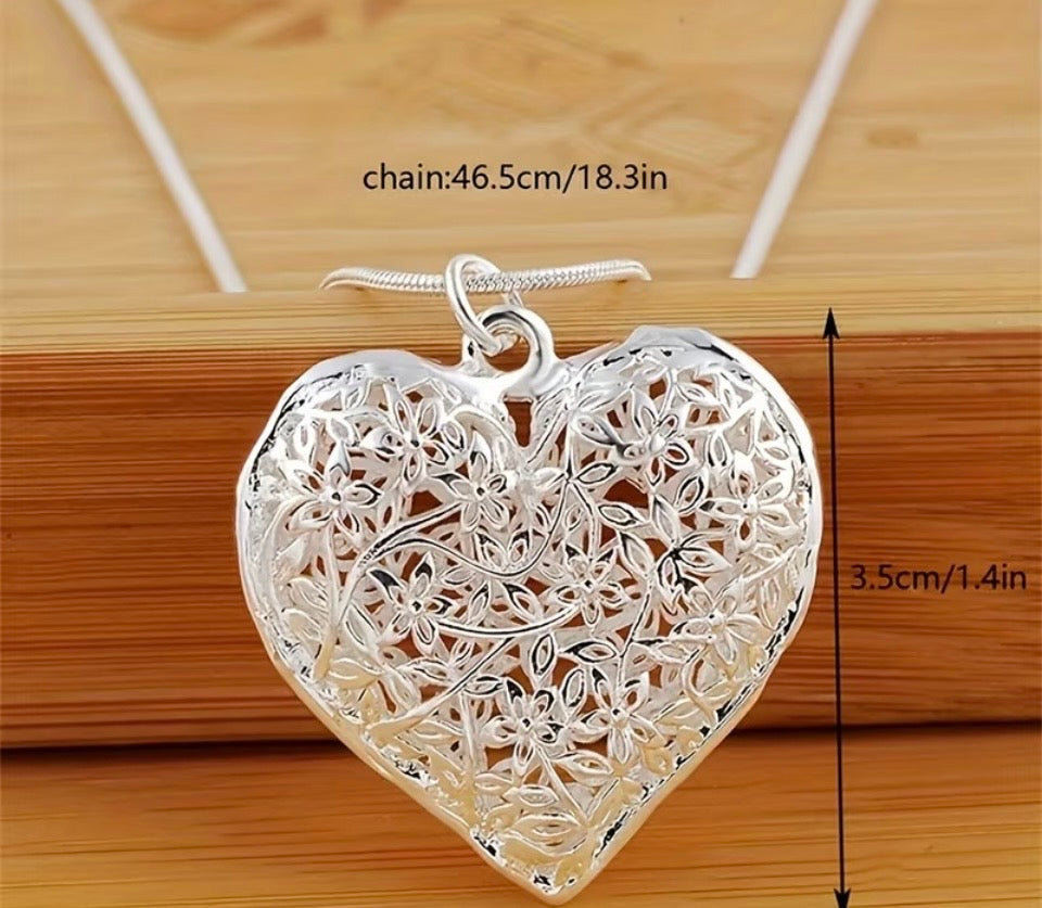 Vintage Inspired Sterling Silver .925 Filigree Heart Pendant Necklace | Custom Chain & Length