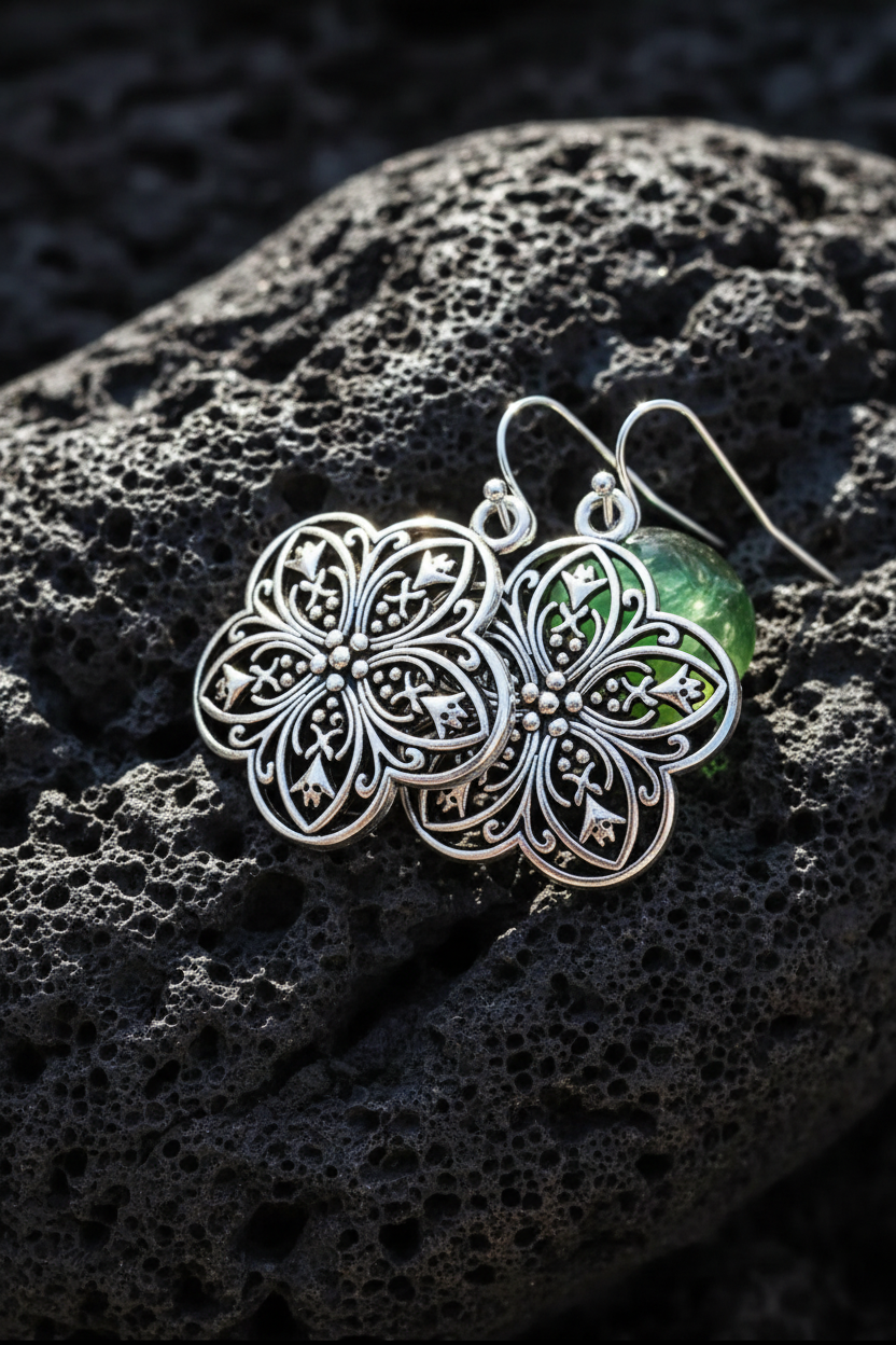 Vintage Filigree Flower Drop Earrings | Stainless Steel Boho Dangle Earrings