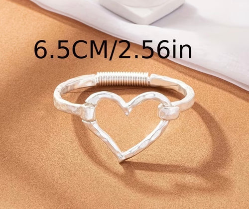 Classic & Timeless Hand Hammered Sterling Silver .925 Heart Bangle Bracelet | Adjustable