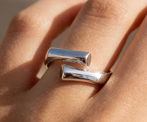 Art Deco Inspired Stainless Steel Adjustable Silver Ring