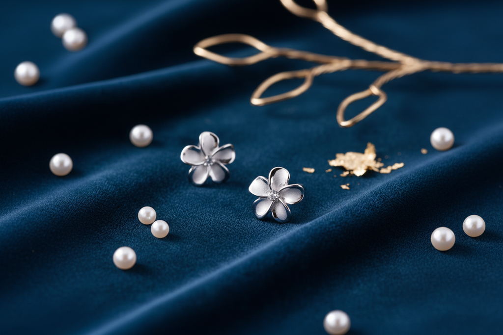 Sterling Silver .925 Flower Earrings with Crystal Center