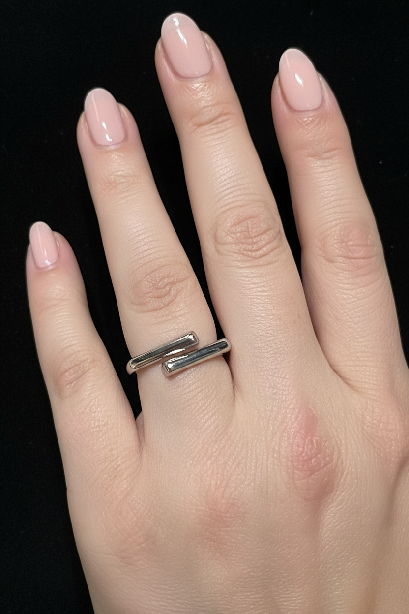 Art Deco Modern Luxe Adjustable Silver Ring | Stainless Steel | Sizes 5–9 | Tarnish-Resistant | Includes Polishing Cloth