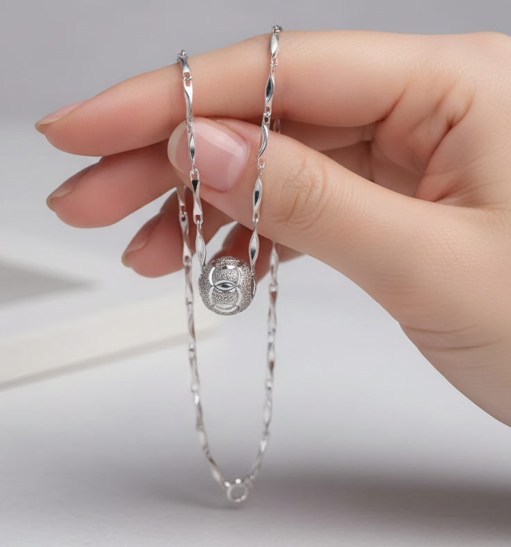 Stainless Steel Sphere Ball Pendant Necklace | Modern Luxe Clavicle Chain